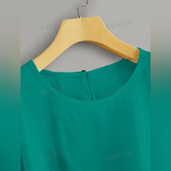 Plus Solid Roll Up Sleeve Blouse 1XL Teal 2/$14 or 3/$20 - Picture 3 of 4